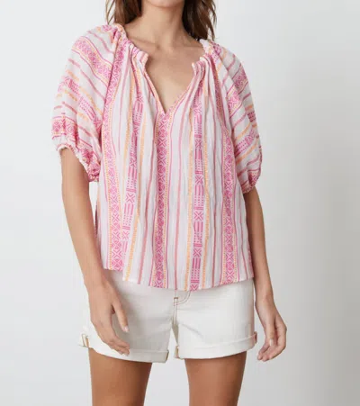 Velvet By Graham & Spencer Kimmy Boho Raglan Top In Pink Multi