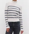 Velvet By Graham & Spencer Korie Striped Lux Turtleneck Sweater In Chalk/medium Heather Grey In Multi