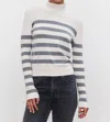 Velvet By Graham & Spencer Korie Striped Lux Turtleneck Sweater In Chalk/medium Heather Grey In Multi