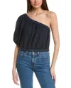 Velvet By Graham & Spencer One Shoulder Crop Top In Black In Blue