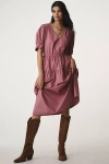 Velvet By Graham & Spencer Lianna Puff-sleeve Midi Dress In Pink