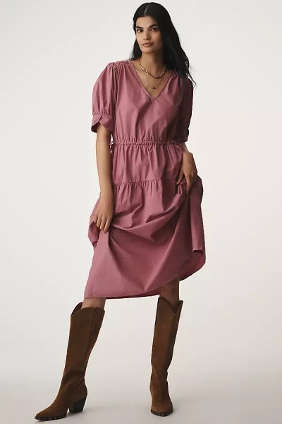 Velvet By Graham & Spencer Lianna Puff-sleeve Midi Dress In Pink