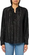 Velvet By Graham & Spencer Lurex Stripe Lolita Blouse In Black In Black