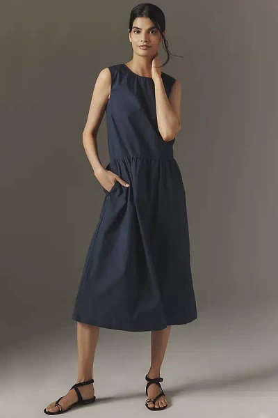 Velvet By Graham & Spencer Masha Sleeveless Poplin Midi Dress In Blue
