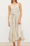 Velvet By Graham & Spencer Meradith Striped Linen Maxi Dress In Khaki In Green