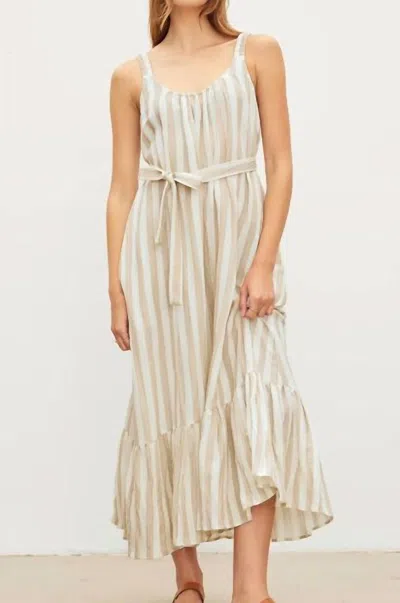 Velvet By Graham & Spencer Meradith Striped Linen Maxi Dress In Khaki In Green