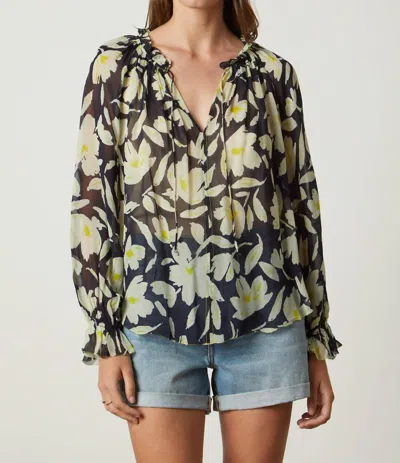 Velvet By Graham & Spencer Miley Long Sleeve Boho Top In Lotus In Blue