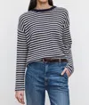 Velvet By Graham & Spencer Monica Cashmere Stripe Sweater In Linen/navy In Multi