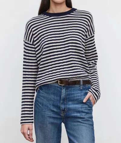 Velvet By Graham & Spencer Monica Cashmere Stripe Sweater In Linen/navy In Multi