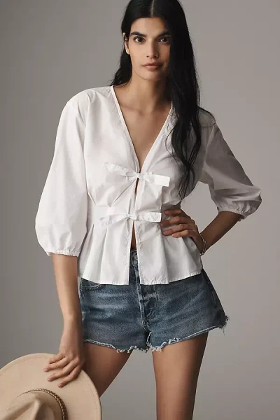 Velvet By Graham & Spencer Riri Poplin Blouse In White