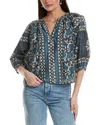 Velvet By Graham & Spencer Balloon Sleeve Silk-blend Blouse In Blue