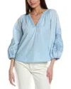 Velvet By Graham & Spencer Embroidered Balloon Sleeve Blouse In Blue