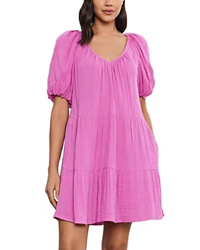 Velvet By Graham & Spencer Helena Puff Sleeve Tiered Mini Dress In Orchid