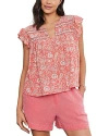 Velvet By Graham & Spencer Kenzie Printed Flutter Sleeve Top In Rouge