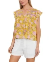 Velvet By Graham & Spencer Kenzie Printed Flutter Sleeve Top In Yellow