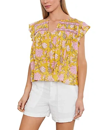 Velvet By Graham & Spencer Kenzie Printed Flutter Sleeve Top In Sunburst