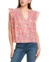 Velvet By Graham & Spencer Kenzie Printed Flutter Sleeve Top In Multi
