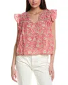 Velvet By Graham & Spencer Kenzie Printed Flutter Sleeve Top In Red