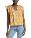Velvet By Graham & Spencer Kenzie Printed Flutter Sleeve Top In Yellow