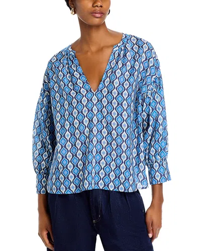 Velvet By Graham & Spencer Keren Printed Boho Top In Blue