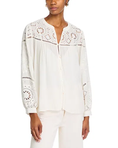 Velvet By Graham & Spencer Libby Open Embroidery Top In Cream