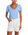 Velvet By Graham & Spencer Lilith Short Sleeved V Neck Tee In Chill Blue