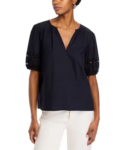 Velvet By Graham & Spencer Martha Puff Sleeve Top In Black