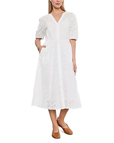 Velvet By Graham & Spencer Rori Eyelet Button Front Midi Dress In White