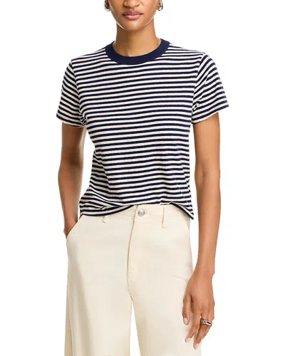 Velvet By Graham & Spencer Striped Crewneck Tee In Navy