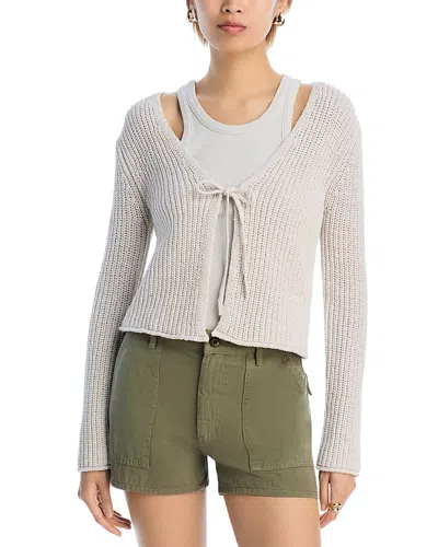 Velvet By Graham & Spencer V Neck Tie Front Cardigan In Chalk