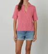 Velvet By Graham & Spencer Velvet Linen Polo Torie Top In Rose In Multi