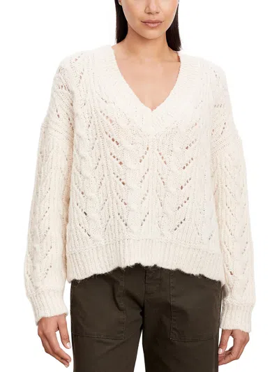 Velvet By Graham & Spencer Womens Alpaca Open Stitch Pullover Sweater In White