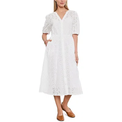 Velvet By Graham & Spencer Womens Crochet Button Front Midi Dress In White