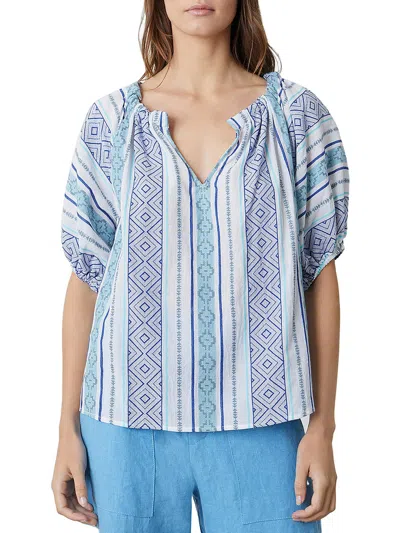 Velvet By Graham & Spencer Womens Gathered V-neck Blouse In Blue