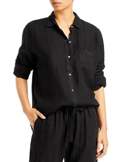 Velvet By Graham & Spencer Womens Pocket Knit Button-down Top In Black