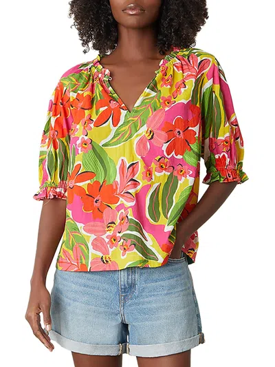 Velvet By Graham & Spencer Womens Split Neck Floral Print Blouse In Multi