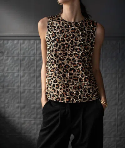 Velvet By Graham & Spencer Yves Leopard Sequin Tank In Multi In Gold