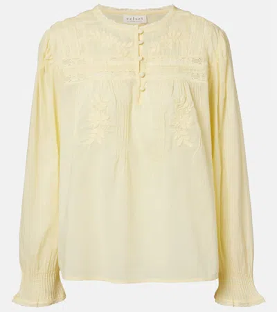 Velvet Byrdie Lace-trimmed Cotton Blouse In Yellow
