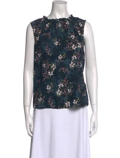 Pre-owned Velvet Canyon Floral Print Bateau Neckline Blouse In Blue