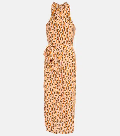 Velvet Caterina Printed Crêpe Midi Dress In Orange
