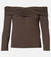 Velvet Clarissa Off-shoulder Cotton-blend Top In Brown