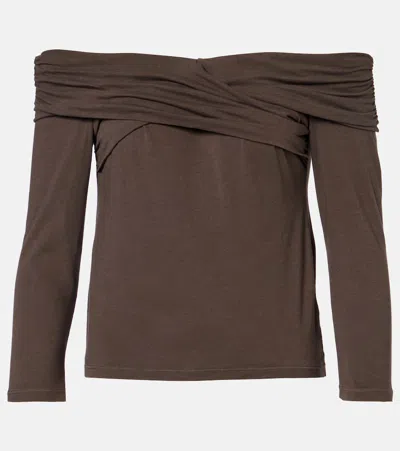 Velvet Clarissa Off-shoulder Cotton-blend Top In Brown