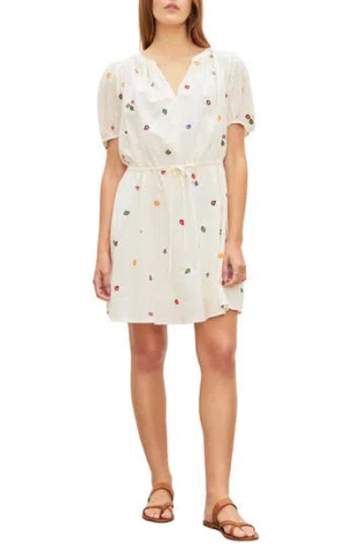 Velvet Cleo Embroidered Cotton Minidress In White