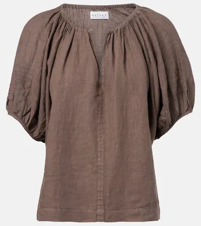 Velvet Cosette Linen Blouse In Brown
