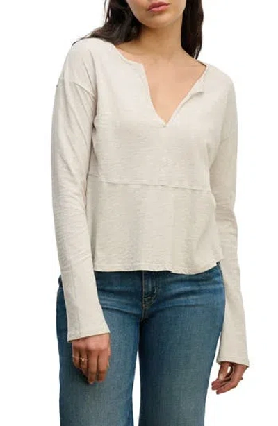 Velvet Cotton Slub Long Sleeve T-shirt In White