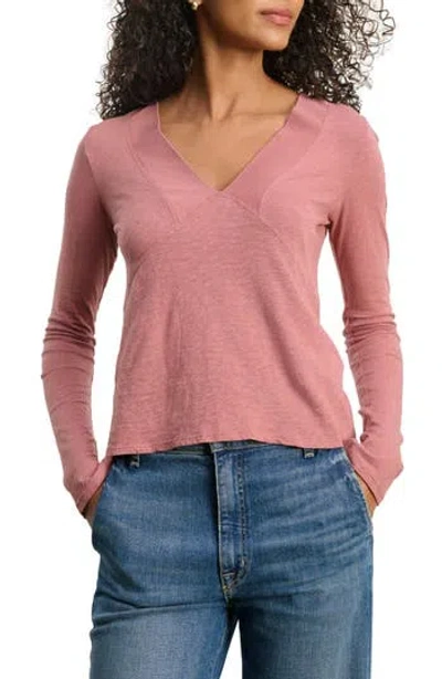 Velvet Cotton Slub V-neck Tee In Pink