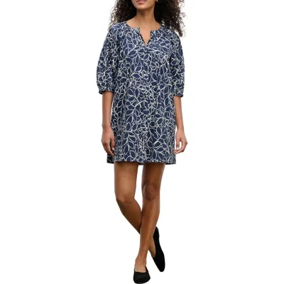 Velvet Cotton Split Neck Minidress In Blue