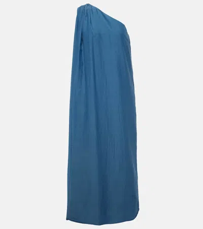 Velvet Diana One-shoulder Cotton And Silk Maxi Dress In Blue
