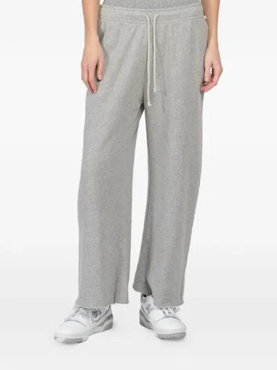 Velvet Drawstring Frayed Track Pants In Gray