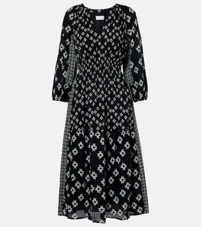 Velvet Elen Embroidered Cotton Midi Dress In Black